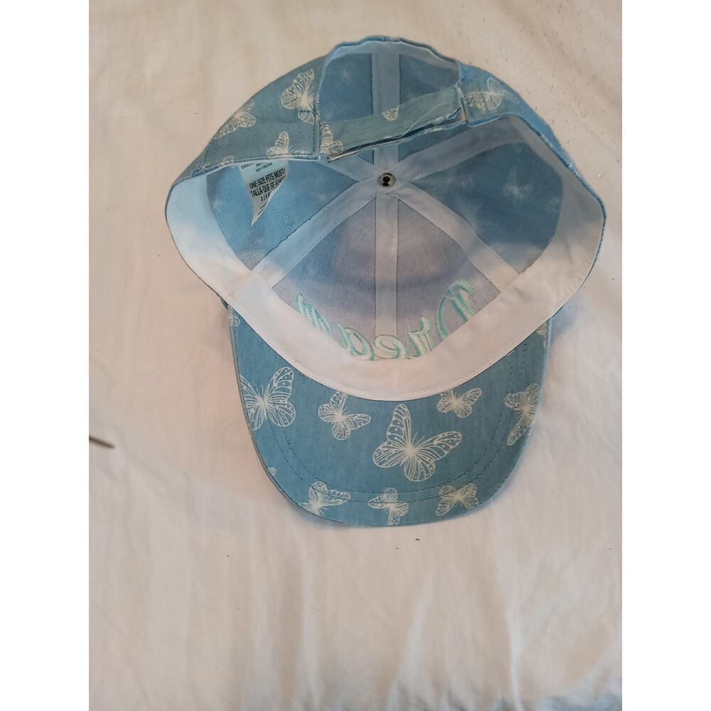 Blue and White Butterfly DREAM Embroidered Adjustable Baseball Hat - Cap - Picture 6 of 8